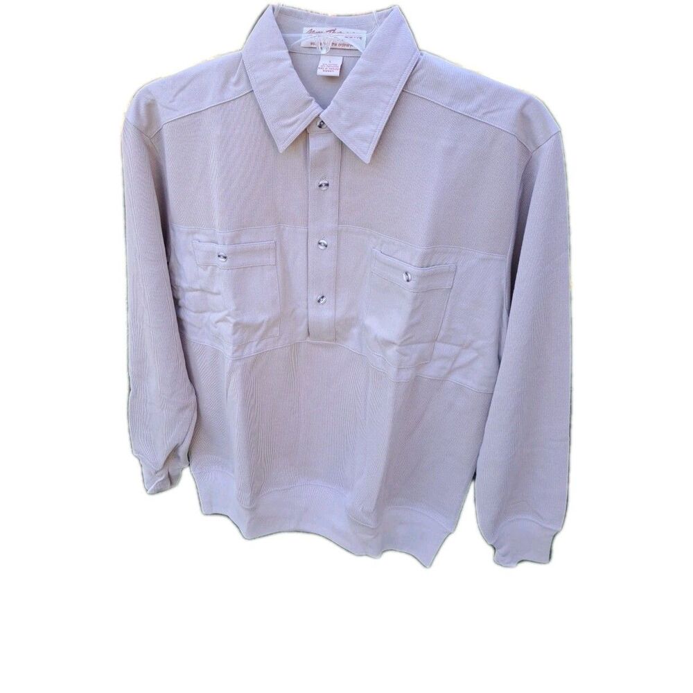 VTG Norm Thompson Mens L Retro Banded  Polo Shirt  1/4 Button Up Long Sleeve NEW